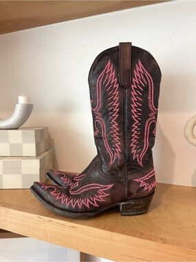 Old Gringo Eagle Cruz 13” Chocolate Brown Pink Embroidered Cowboy Cowgirl Boots